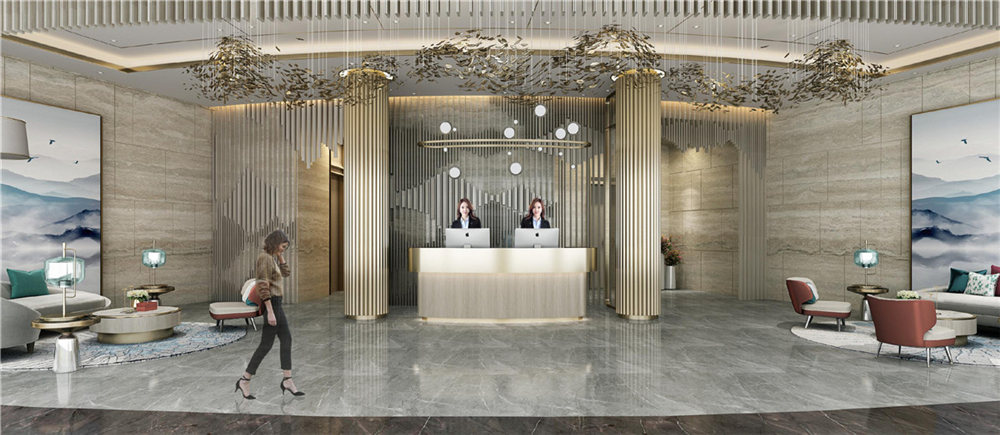 駐馬店閆式精品酒店大堂接待臺(tái)設(shè)計(jì)效果圖